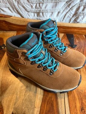 BearPaw Brown Suede Lace-Up Boots with Teal Accents